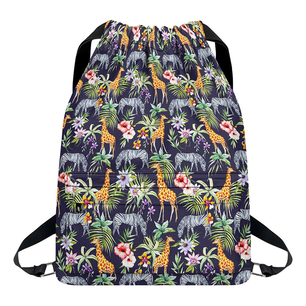 Tropical Zebra Giraffe Pattern Print Drawstring Backpack