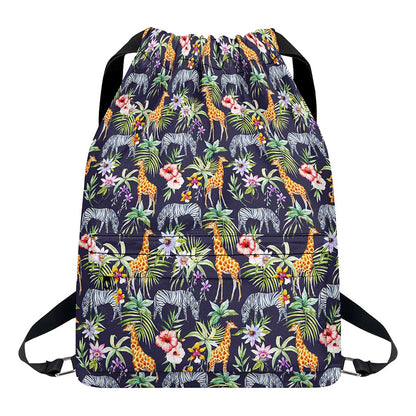 Tropical Zebra Giraffe Pattern Print Drawstring Backpack