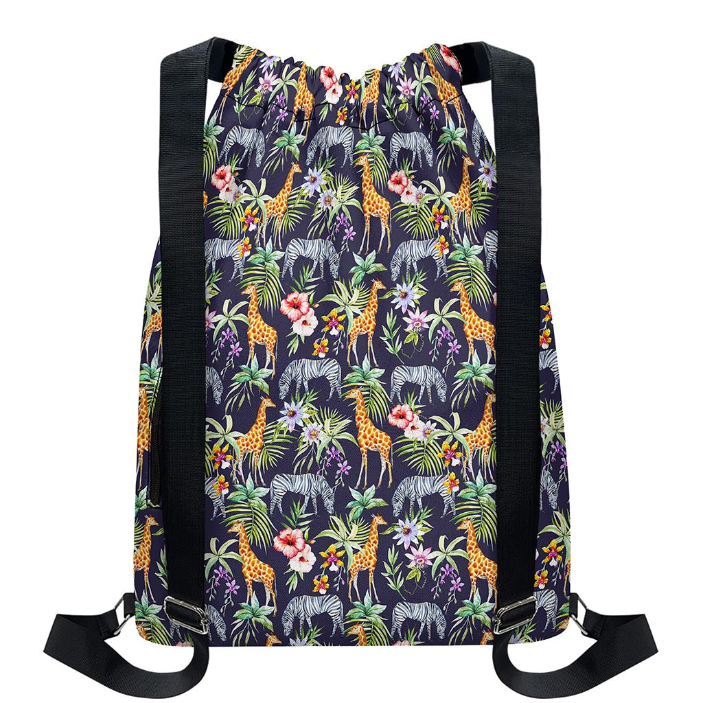 Tropical Zebra Giraffe Pattern Print Drawstring Backpack