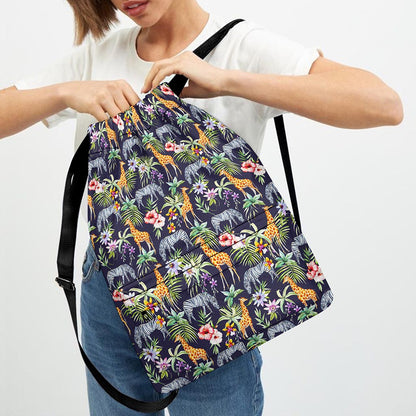 Tropical Zebra Giraffe Pattern Print Drawstring Backpack
