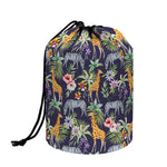 Tropical Zebra Giraffe Pattern Print Drawstring Makeup Bag