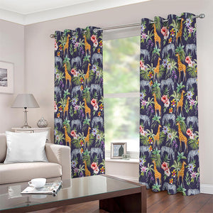 Tropical Zebra Giraffe Pattern Print Extra Wide Grommet Curtains