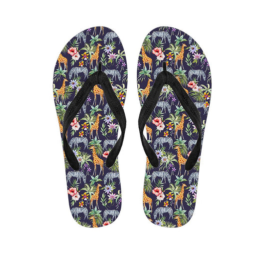 Tropical Zebra Giraffe Pattern Print Flip Flops