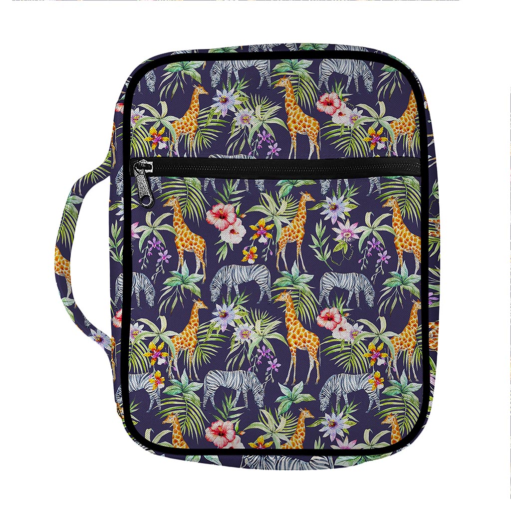 Tropical Zebra Giraffe Pattern Print Front Pocket Bible Bag
