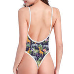 Tropical Zebra Giraffe Pattern Print High Cut One Piece Swimsuit