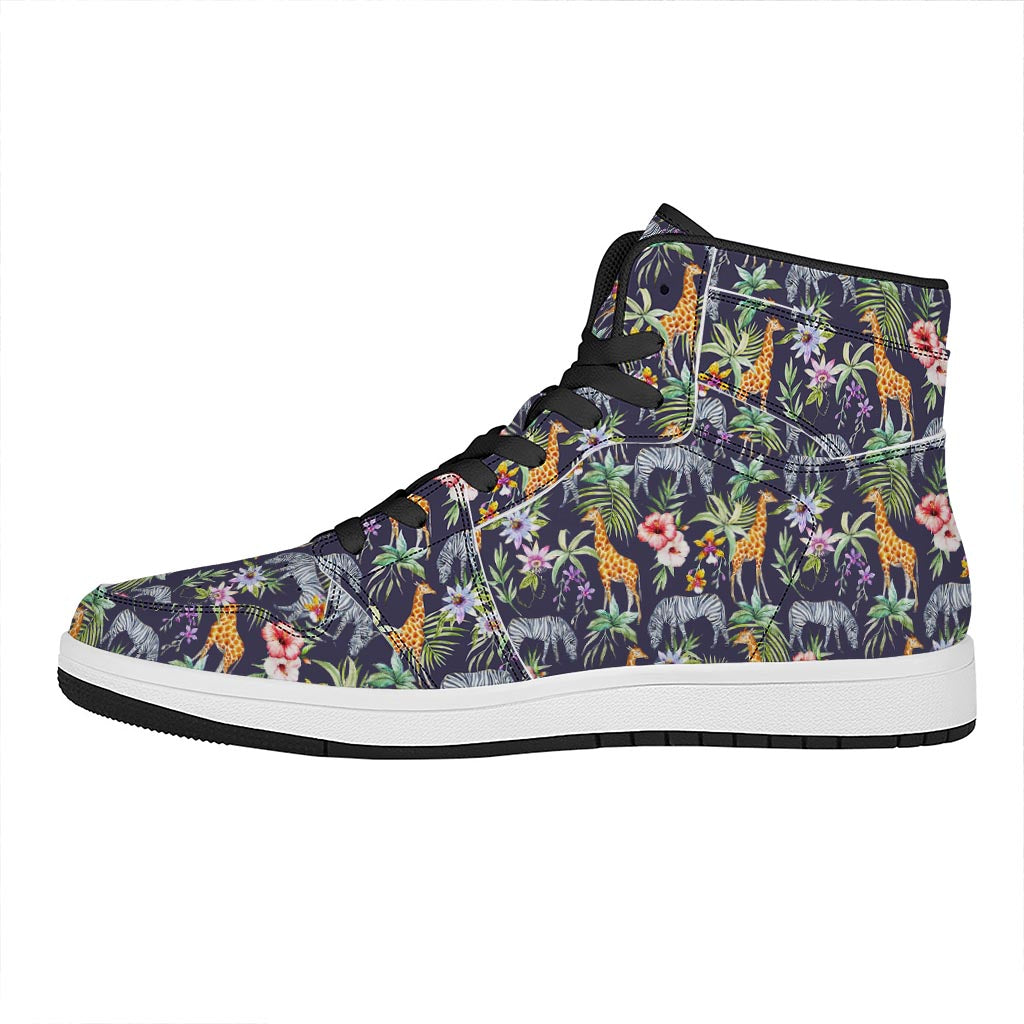 Tropical Zebra Giraffe Pattern Print High Top Leather Sneakers