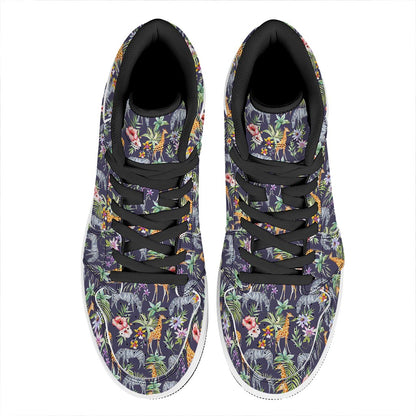 Tropical Zebra Giraffe Pattern Print High Top Leather Sneakers