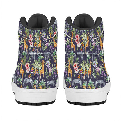 Tropical Zebra Giraffe Pattern Print High Top Leather Sneakers