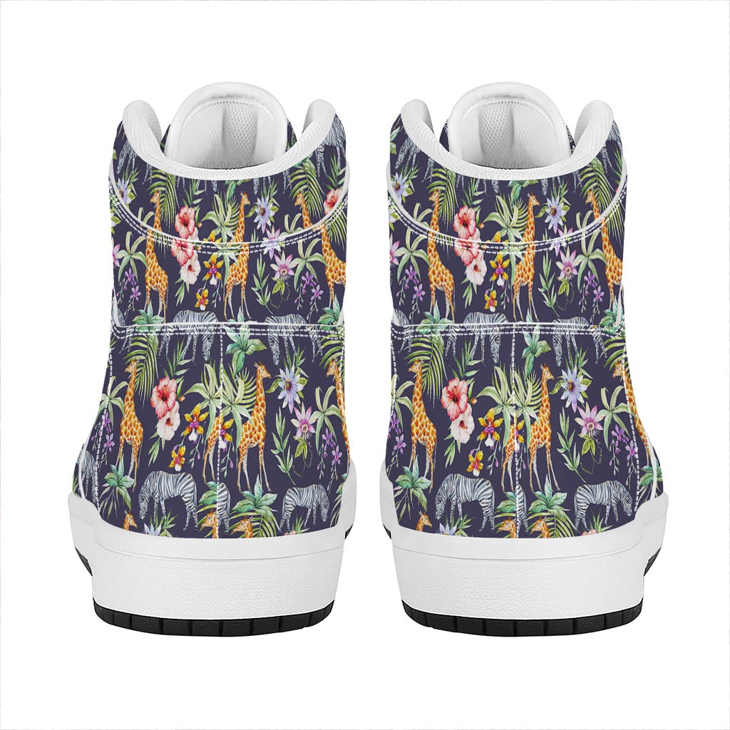 Tropical Zebra Giraffe Pattern Print High Top Leather Sneakers