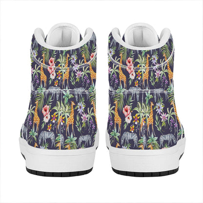 Tropical Zebra Giraffe Pattern Print High Top Leather Sneakers