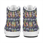 Tropical Zebra Giraffe Pattern Print High Top Leather Sneakers