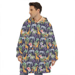 Tropical Zebra Giraffe Pattern Print Hoodie Blanket