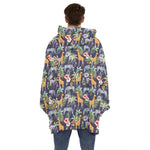 Tropical Zebra Giraffe Pattern Print Hoodie Blanket