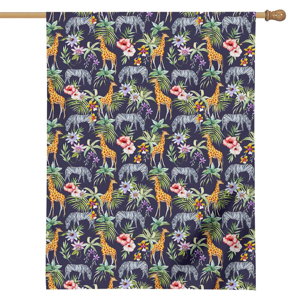 Tropical Zebra Giraffe Pattern Print House Flag