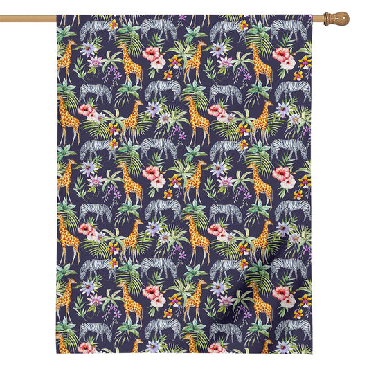 Tropical Zebra Giraffe Pattern Print House Flag
