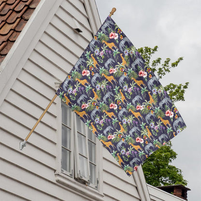 Tropical Zebra Giraffe Pattern Print House Flag