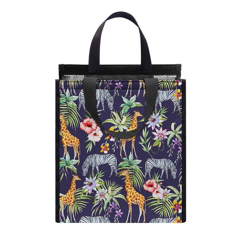 Tropical Zebra Giraffe Pattern Print Insulated Lunch Tote