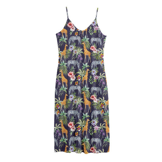 Tropical Zebra Giraffe Pattern Print Jersey Midi Cami Dress