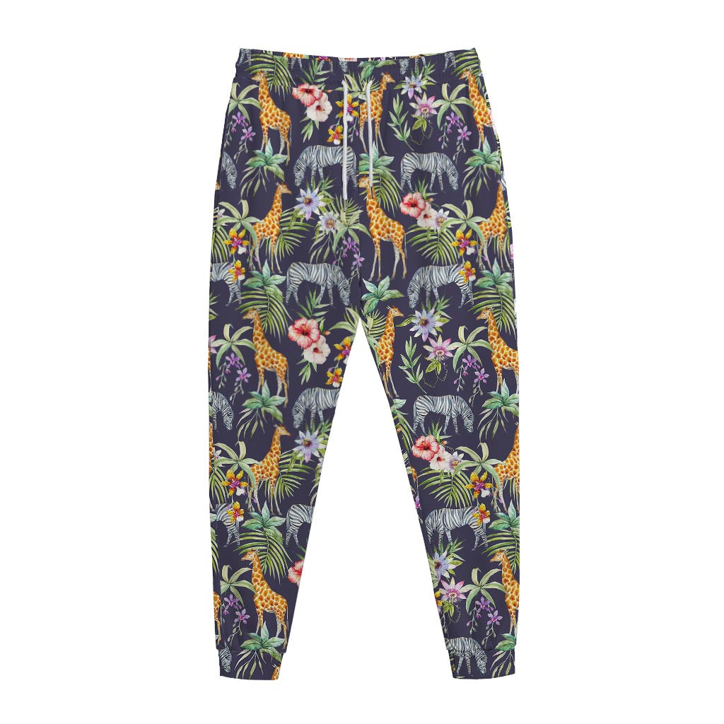 Tropical Zebra Giraffe Pattern Print Jogger Pants