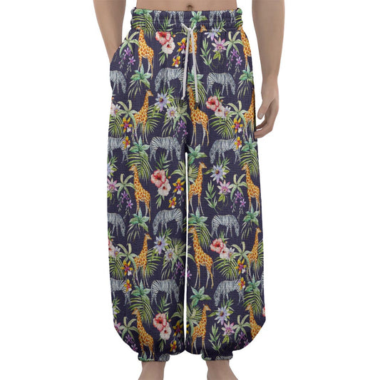Tropical Zebra Giraffe Pattern Print Lantern Pants