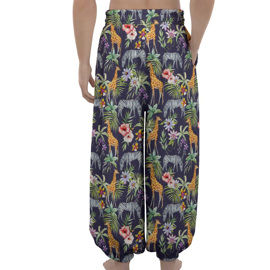 Tropical Zebra Giraffe Pattern Print Lantern Pants