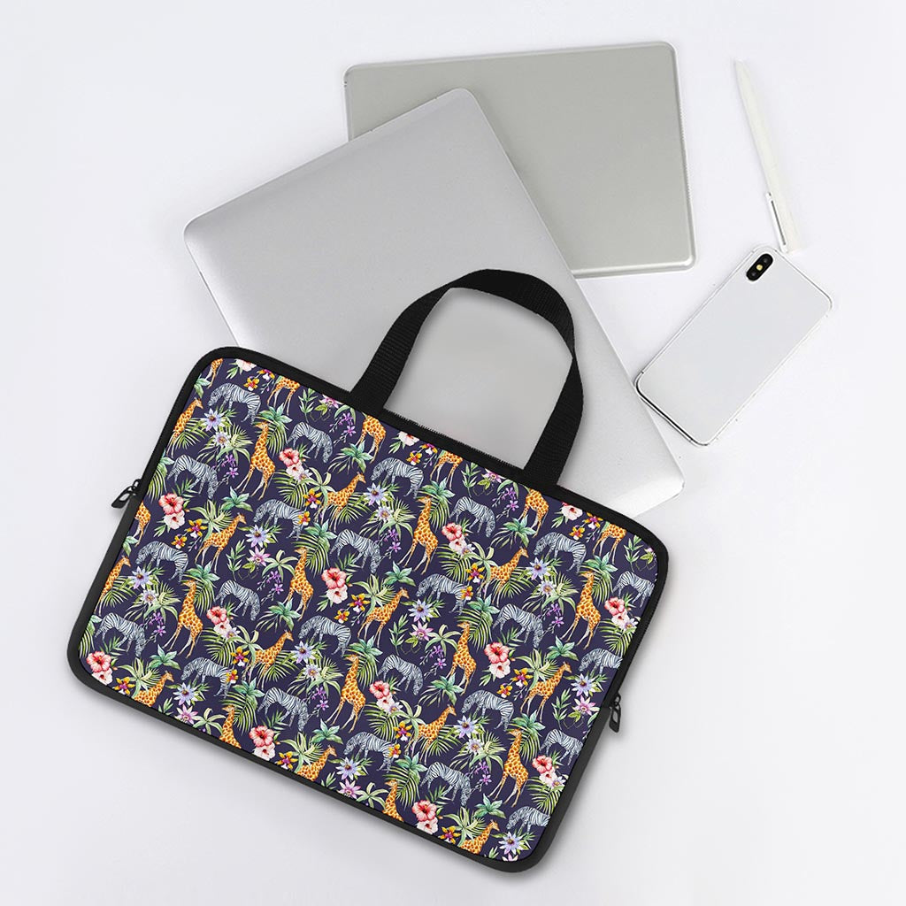 Tropical Zebra Giraffe Pattern Print Laptop Sleeve With Handle