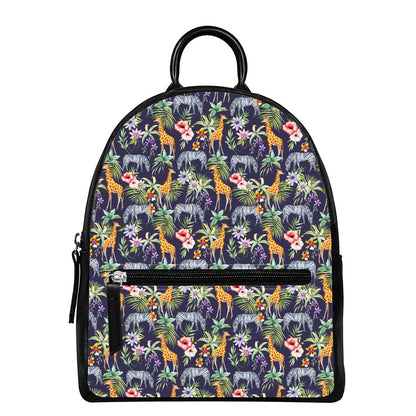 Tropical Zebra Giraffe Pattern Print Leather Backpack