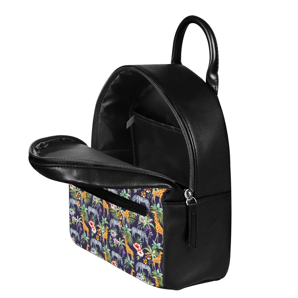 Tropical Zebra Giraffe Pattern Print Leather Backpack