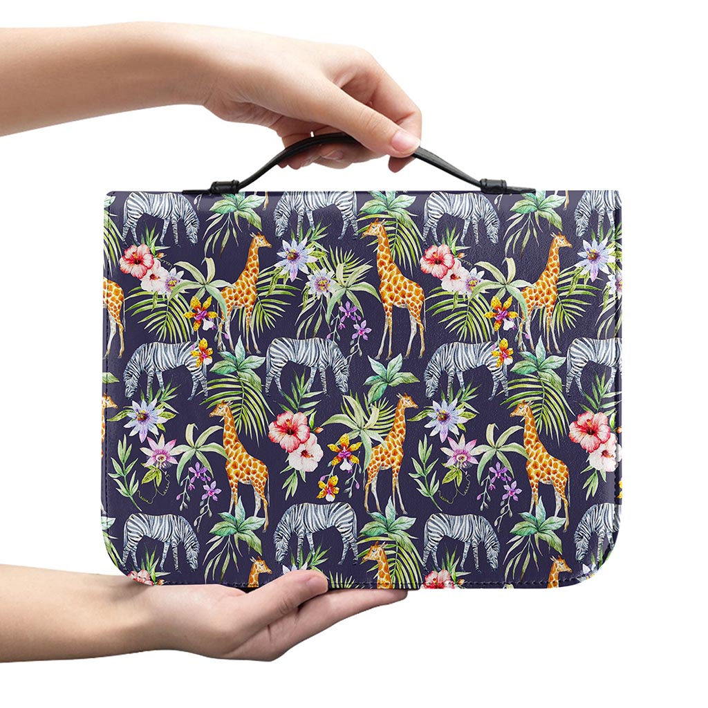 Tropical Zebra Giraffe Pattern Print Leather Bible Cover