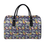 Tropical Zebra Giraffe Pattern Print Leather Duffle Bag
