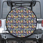 Tropical Zebra Giraffe Pattern Print Leather Spare Tire Cover