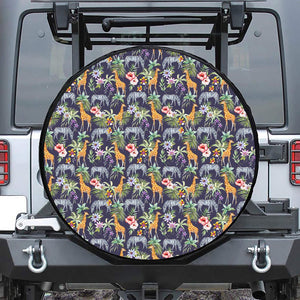 Tropical Zebra Giraffe Pattern Print Leather Spare Tire Cover