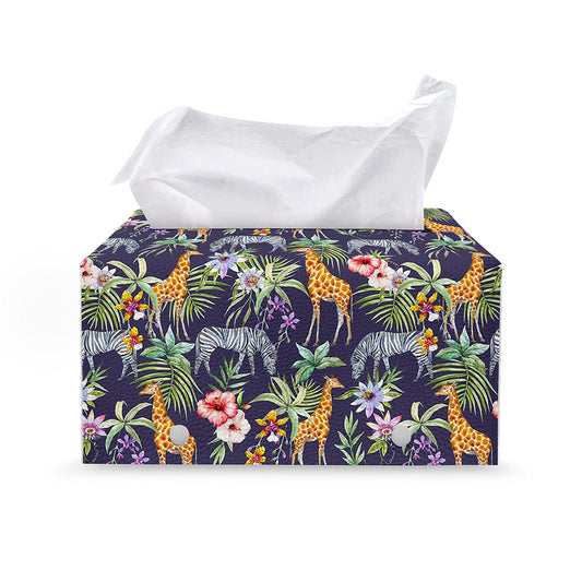 Tropical Zebra Giraffe Pattern Print Leather Tissue Box Cover