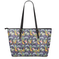 Tropical Zebra Giraffe Pattern Print Leather Tote Bag With Zipper