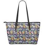 Tropical Zebra Giraffe Pattern Print Leather Tote Bag