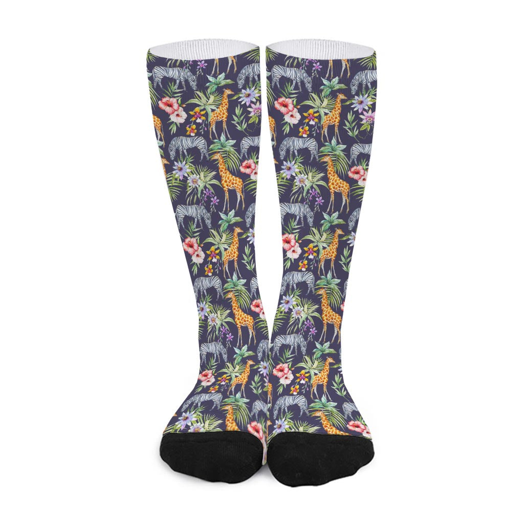 Tropical Zebra Giraffe Pattern Print Long Socks