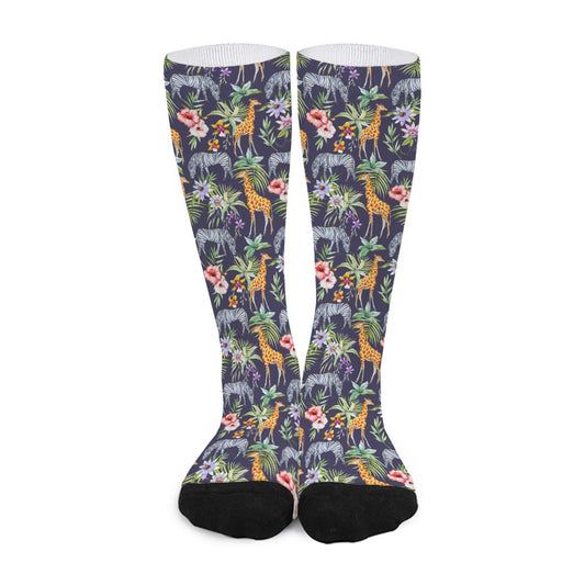 Tropical Zebra Giraffe Pattern Print Long Socks