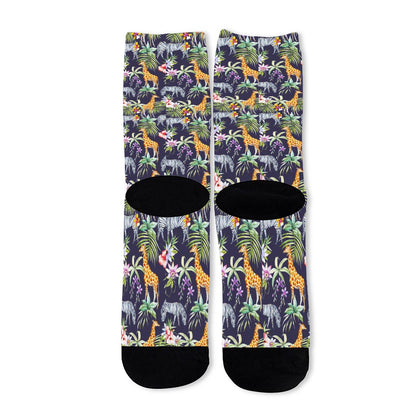 Tropical Zebra Giraffe Pattern Print Long Socks
