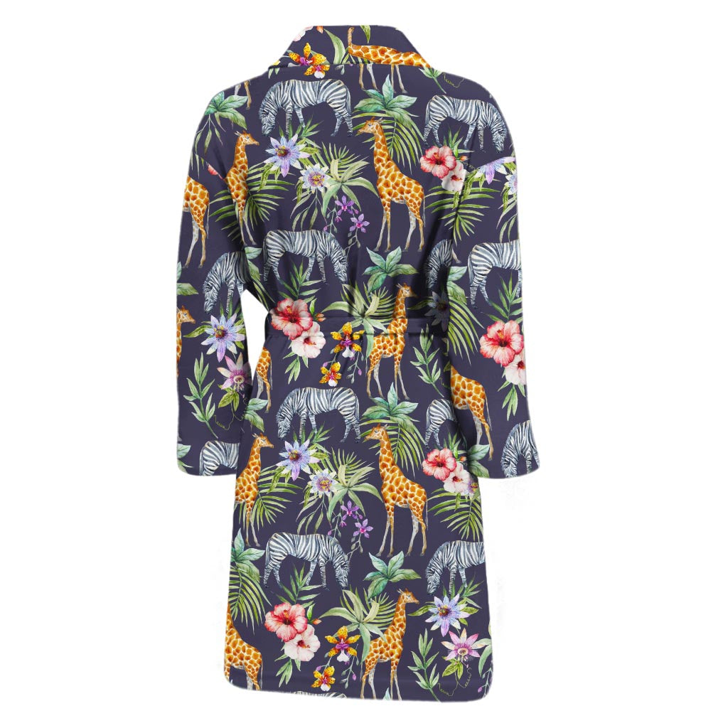Tropical Zebra Giraffe Pattern Print Men's Bathrobe