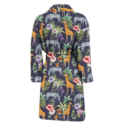Tropical Zebra Giraffe Pattern Print Men's Bathrobe