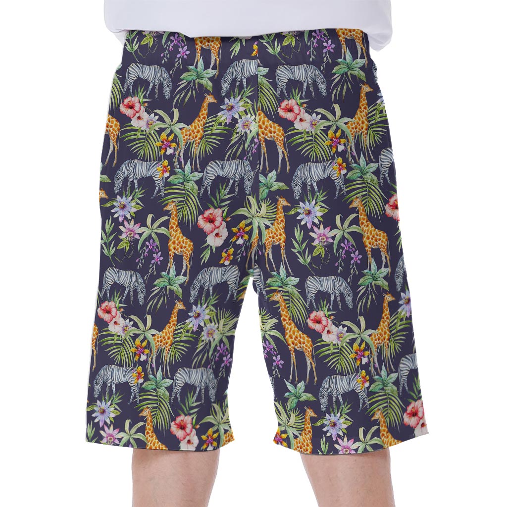 Tropical Zebra Giraffe Pattern Print Men's Beach Shorts