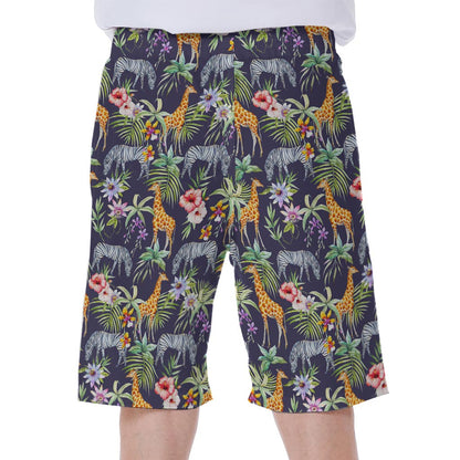 Tropical Zebra Giraffe Pattern Print Men's Beach Shorts