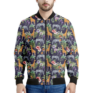 Tropical Zebra Giraffe Pattern Print Men's Bomber Jacket