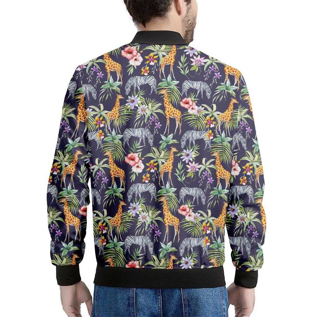 Tropical Zebra Giraffe Pattern Print Men's Bomber Jacket