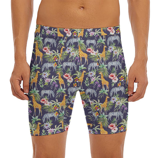 Tropical Zebra Giraffe Pattern Print Men's Long Boxer Briefs