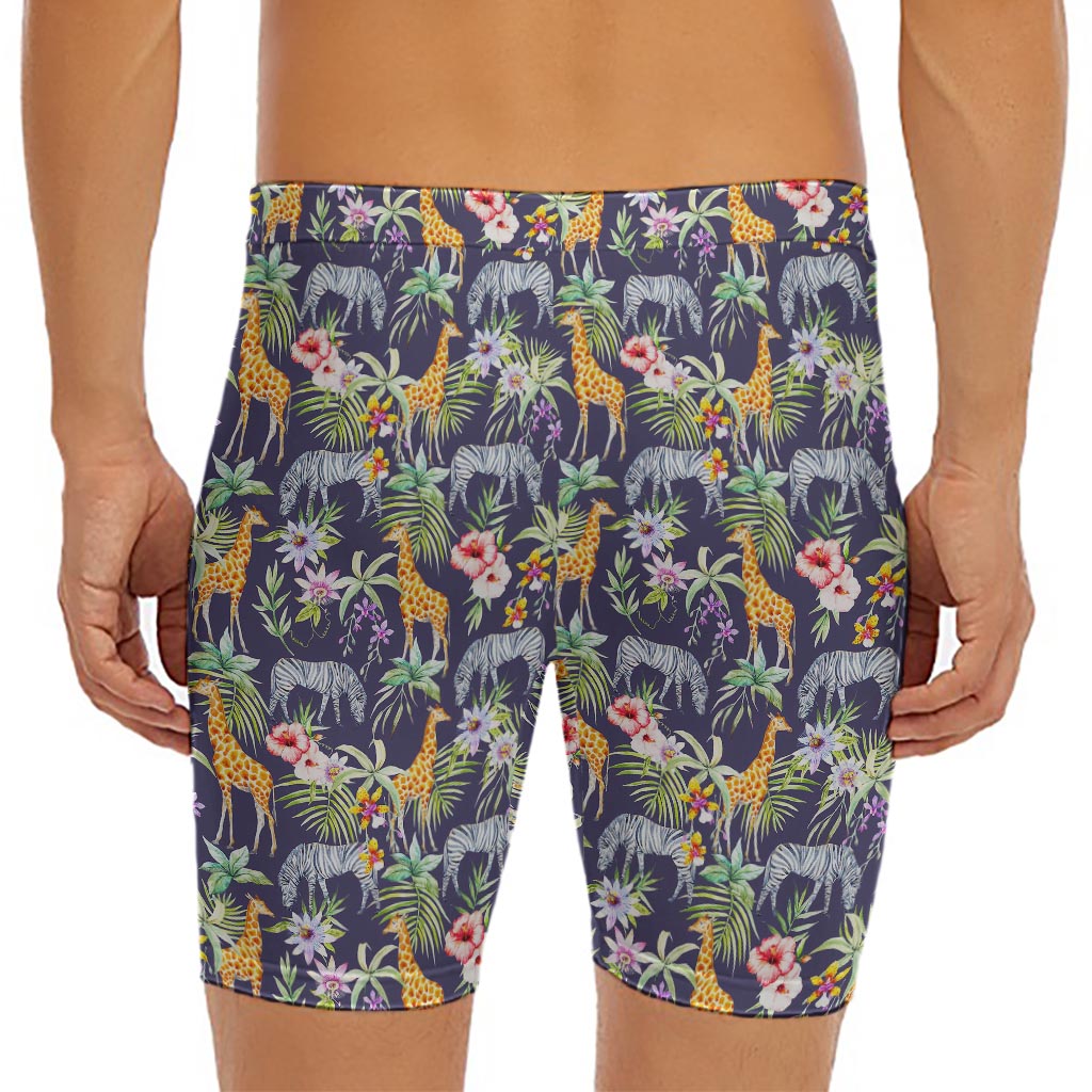 Tropical Zebra Giraffe Pattern Print Men's Long Boxer Briefs