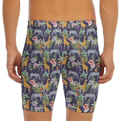 Tropical Zebra Giraffe Pattern Print Men's Long Boxer Briefs
