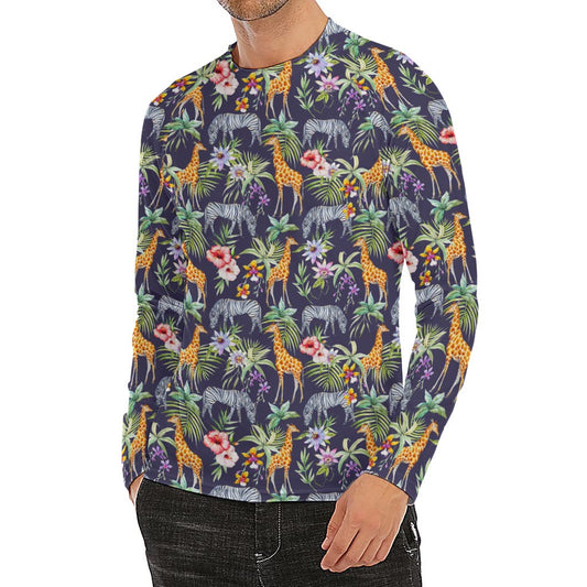 Tropical Zebra Giraffe Pattern Print Men's Long Sleeve Rash Guard