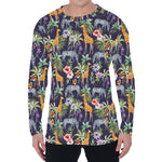 Tropical Zebra Giraffe Pattern Print Men's Long Sleeve T-Shirt