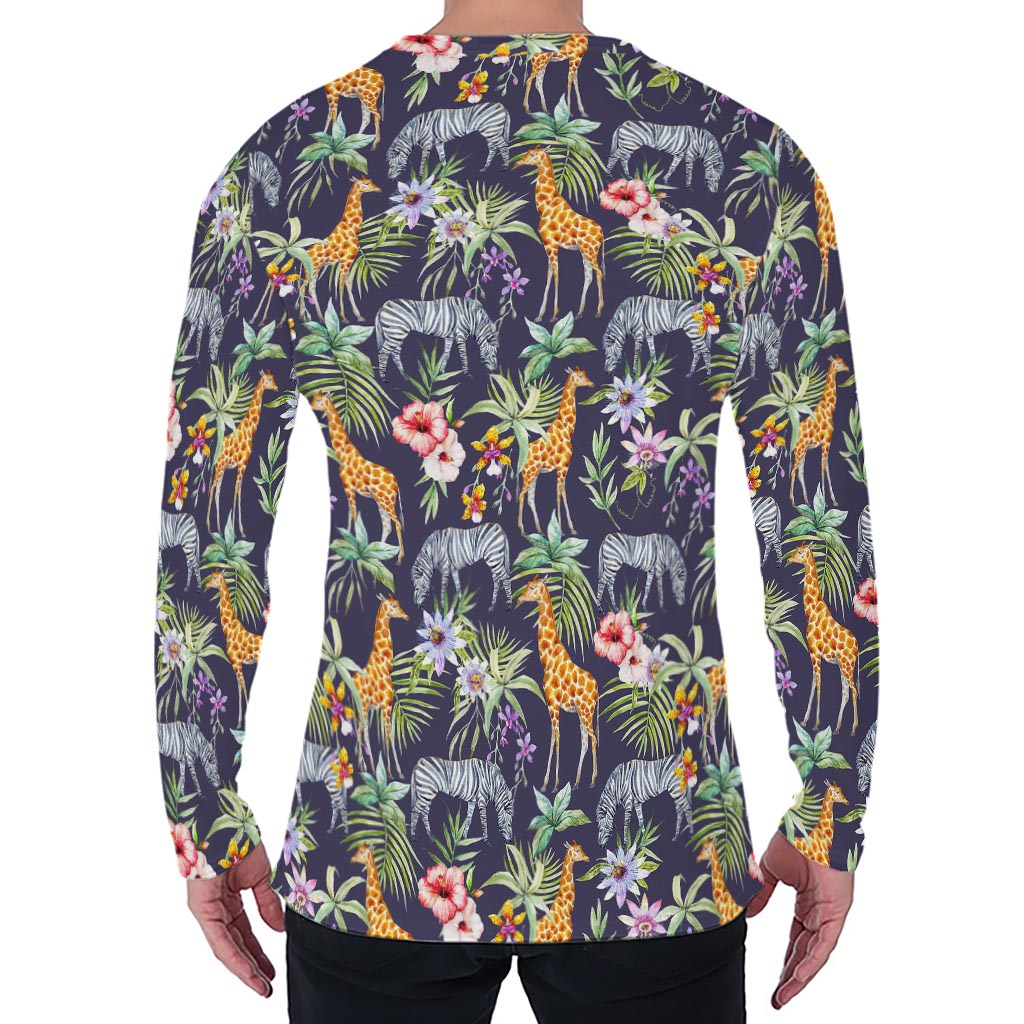 Tropical Zebra Giraffe Pattern Print Men's Long Sleeve T-Shirt